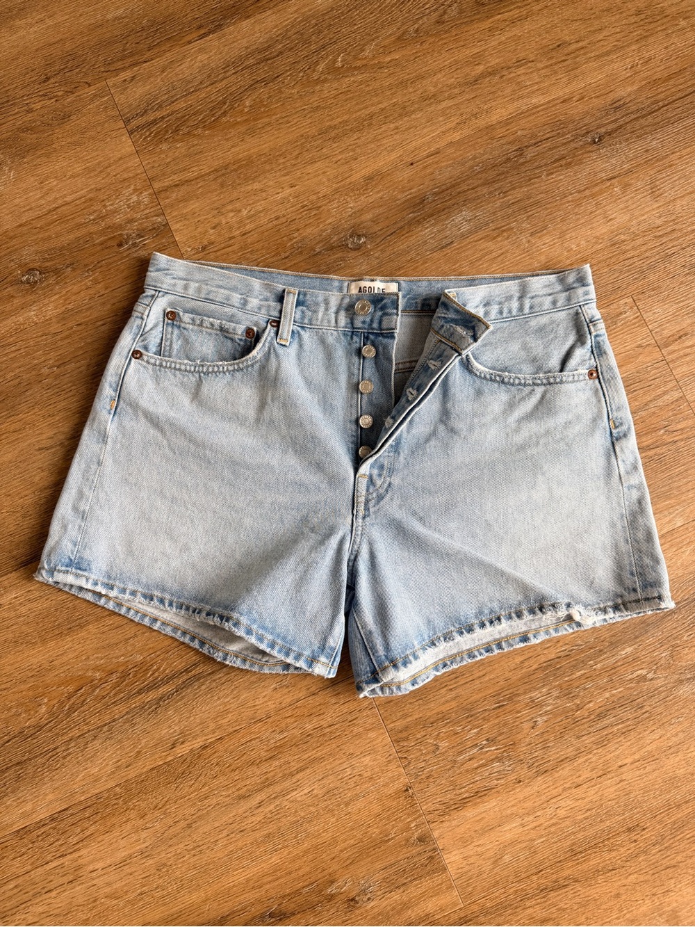 Agolde Parker Long Light Wash Denim Jean Shorts - Picture 5 of 7